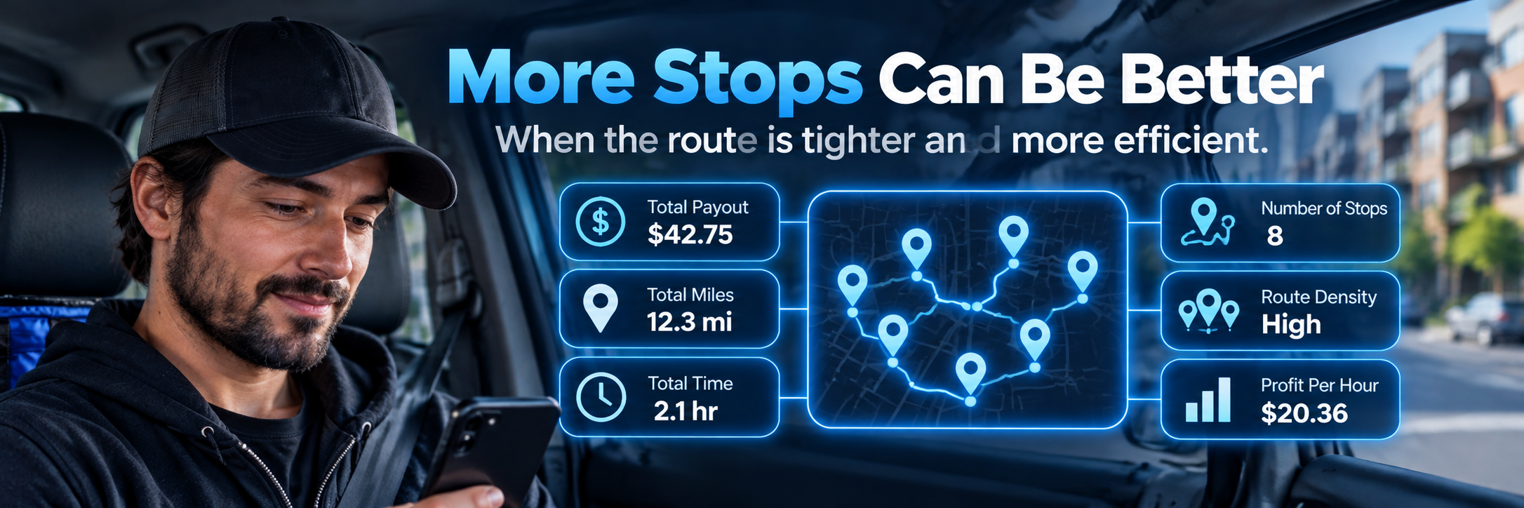 Multi-stop delivery route with several close drop-off pins along one path