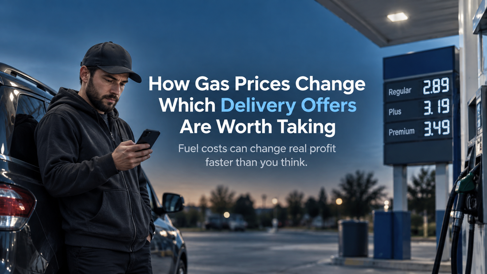 Fuel pump display while a delivery driver fills up between orders