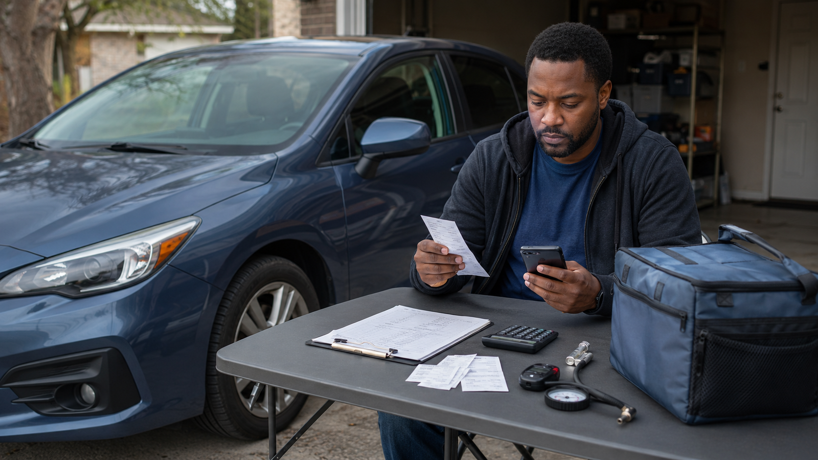 Gig Delivery Driver Reviewing Work Expenses Taxes