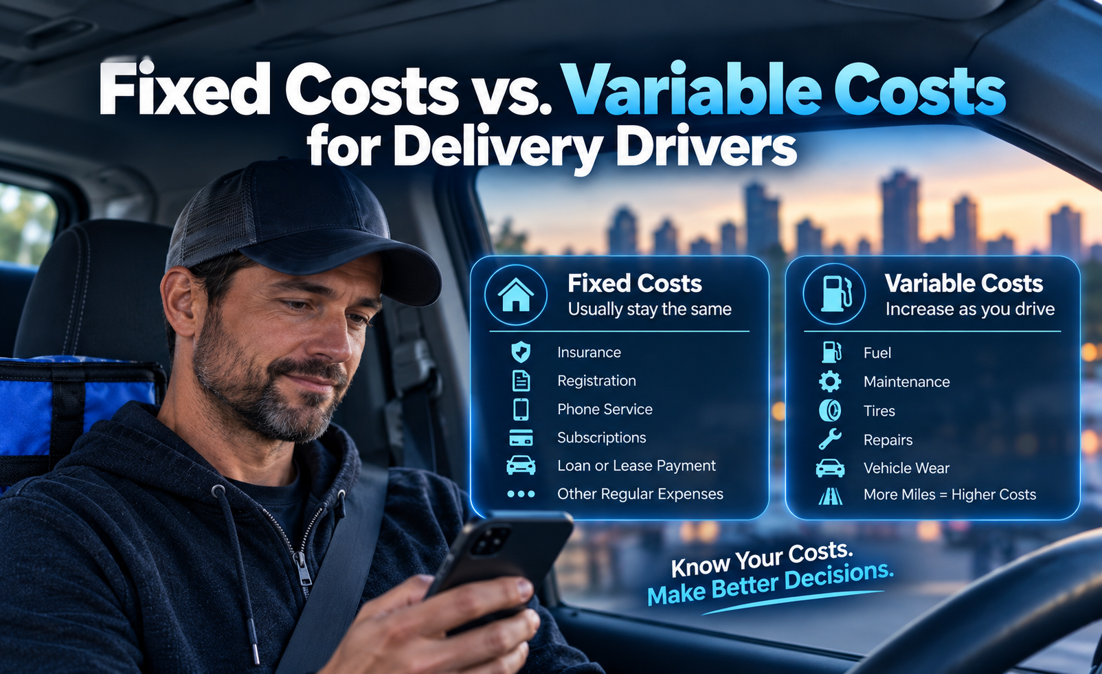 Vehicle costs split between fixed bills like insurance and variable costs like fuel